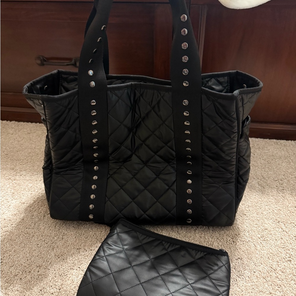 HAUTE SHORE Black Jaime Quilted Tote with Silver Studs - Picture 3 of 8